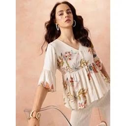 all about you Floral Print Bell Sleeve Crepe Peplum Top-picture-16