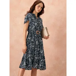 all about you Floral Print Flutter Sleeves A-Line Midi Dress with Belt-picture-32