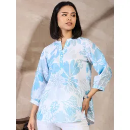 all about you Floral Print Mandarin Collar Puff Sleeve Top-image-14