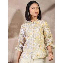 all about you Floral Print Mandarin Collar Puff Sleeve Top-picture-44