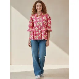 all about you Floral Print Puff Sleeve Cotton Top-picture-33