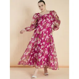 all about you Floral Print Puff Sleeve Scuba Maxi Dress-picture-24