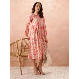 all about you Floral Print Puff Sleeve Shirt Midi Dress-picture-38