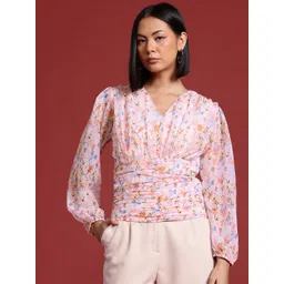 all about you Floral Print Ruched Puff Sleeve Top-image-32