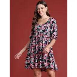 all about you Floral Print Sweetheart Neck Empire Dress-image-25