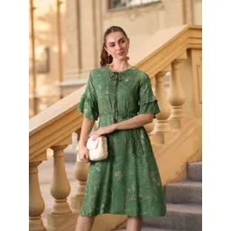 all about you Floral Print Tie-Up Neck A-Line Dress-image-23