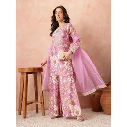 all about you Floral Print Zari Detail Kurta with Palazzos & With Dupatta-picture-36