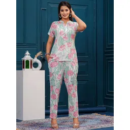 all about you Floral Printed Pure Cotton Mandarin Collar Top With Trousers Co-Ords Set-picture-24