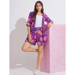 all about you Floral Printed Shawl Neck Shirt With Shorts Co-Ords-picture-14