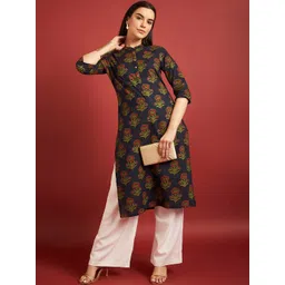 all about you Floral Printed Zari Cotton Mandarin Collar A-Line Kurta-picture-21