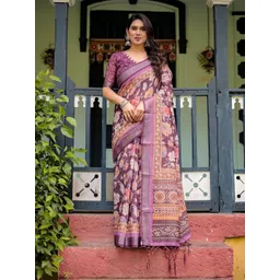 all about you Floral Printed Zari Pure Linen Saree-picture-38