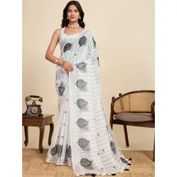 all about you Floral Printed Zari Pure Linen Saree With Blouse-picture-28