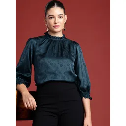 all about you Floral Self Designed High Neck Puff Sleeve Regular Top-picture-22