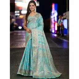 all about you Floral Woven Design Zari Organza Banarasi Saree With Unstiched Blouse Piece-picture-40