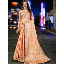 all about you Floral Woven Design Zari Organza Banarasi Saree With Unstiched Blouse Piece-picture-41