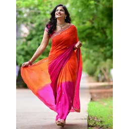 all about you Ombre Dyed Sequinned Embroidered Border Pure Chiffon Saree-picture-23