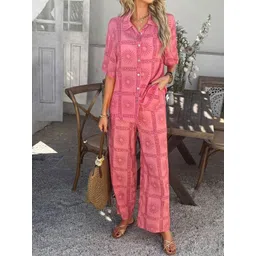 all about you Printed Shirt Collar Neck Shirt With Trousers Co-Ords-picture-18