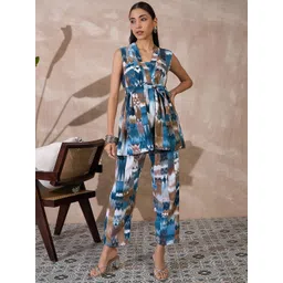 all about you Printed V-Neck Tunic With Trousers Co-Ords-image-35