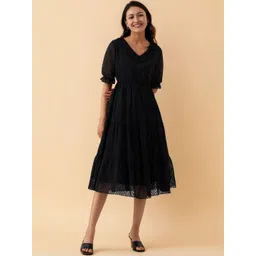 all about you Puff Sleeve Ruffled Crepe A-Line Midi Dress-picture-30