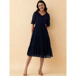 all about you Puff Sleeve Ruffled Crepe Fit & Flare Midi Dress-picture-26