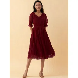 all about you Puff Sleeve Ruffled Crepe Fit & Flare Midi Dress-picture-28