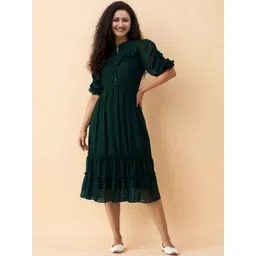 all about you Puff Sleeve Ruffled Crepe Fit & Flare Midi Dress-picture-23