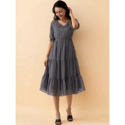 all about you Puff Sleeve Ruffled Crepe Fit & Flare Midi Dress-picture-21