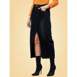 all about you Pure Cotton Front Slit Straight Midi Denim Skirt-picture-27