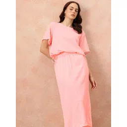 all about you Seersucker Effect Tie-Up Detail Top with Midi A-Line Skirt-picture-38