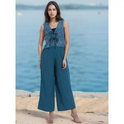 all about you Self Design V-Neck Top With Trousers-picture-17