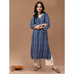 all about you Striped V-Neck Pure Cotton Straight Kurta-picture-30