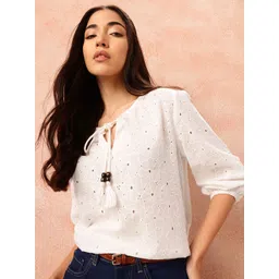 all about you Tie-Up Neck Schiffli Cotton Top-picture-23