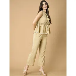 all about you Trendy Tie-Up & Lace Details Round Neck Top With Trousers-picture-12