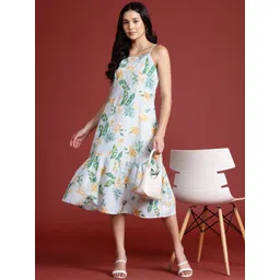 all about you Tropical Print Cotton A-Line Midi Dress-picture-13