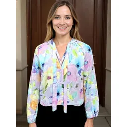 all about you Women Abstract Printed V-Neck Puff Sleeve Top-picture-20