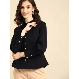 all about you Women Black Solid Pure Cotton Casual Shirt-picture-20