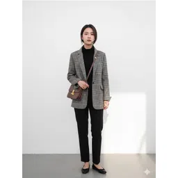 all about you Women Chercked Notched Lapel Collared Front-Open Overcoat-picture-32