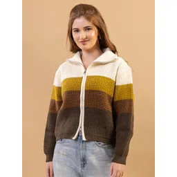 all about you Women Colourblocked Shirt Collar Ribbed Front-Open Woollen Sweater-picture-19