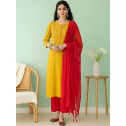 all about you Women Embroidered Regular Thread Work Kurta with Palazzos & With Dupatta-picture-15