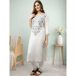 all about you Women Ethnic Motifs Embroidered Regular Thread Work Kurta with Trousers-picture-18