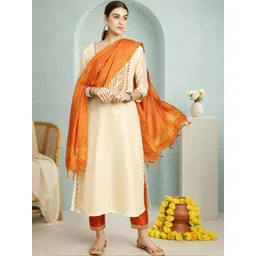 all about you Women Ethnic Motifs Embroidered Regular Thread Work Kurta with Trousers & With Dupatta-picture-15