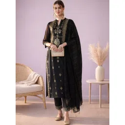 all about you Women Ethnic Motifs Embroidered Regular Thread Work Kurta with Trousers & With Dupatta-picture-23