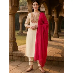 all about you Women Ethnic Motifs Embroidered Regular Thread Work Pure Cotton Kurta with Trousers & With-picture-38
