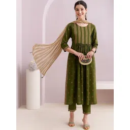 all about you Women Ethnic Motifs Printed Panelled Kurta with Trousers & With Dupatta image 1