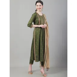 all about you Women Ethnic Motifs Printed Panelled Kurta with Trousers & With Dupatta image 3