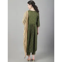 all about you Women Ethnic Motifs Printed Panelled Kurta with Trousers & With Dupatta image 2