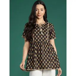 all about you Women Ethnic Motifs Printed Tie-Up Neck Cotton Peplum Top-picture-39