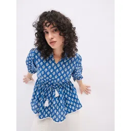 all about you Women Ethnic Motifs Printed V-Neck Cotton Peplum Longline Top-picture-15