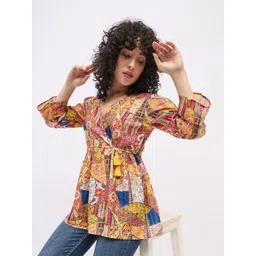 all about you Women Ethnic Motifs Printed V-Neck Cotton Wrap Longline Top-picture-17