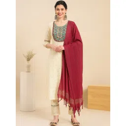all about you Women Ethnic Motifs Regular Pure Cotton Kurta with Trousers & With Dupatta-picture-14